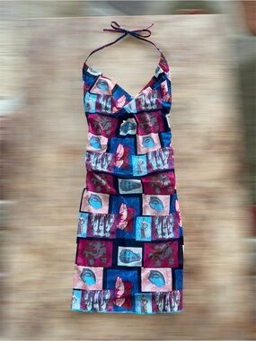 Halter Neck Graphic-print Italian Inspired Mini Dress